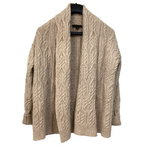 Ann Taylor Tan Cable Knit Alpaca Wool Blend Cardigan Shawl Collar Med Classic